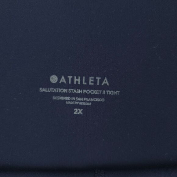 ATHLETA Salutation Stash Pocket || Tight Leggings Navy Blue Athleisure Yoga 2X - Picture 2 of 9